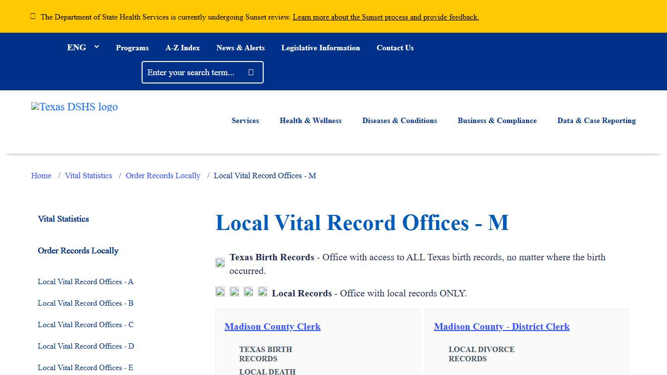 Local Vital Record Offices - M Texas DSHS
