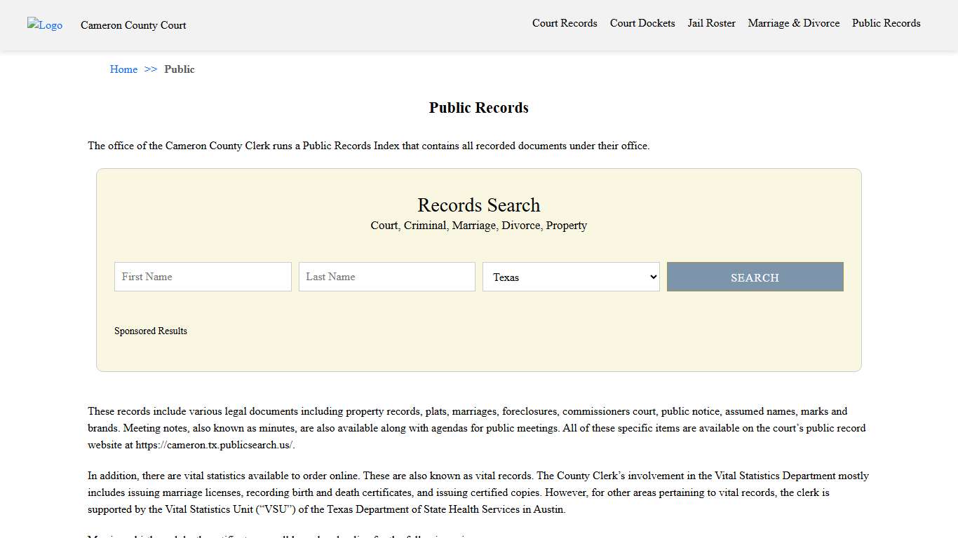 Public Records Cameron County Court